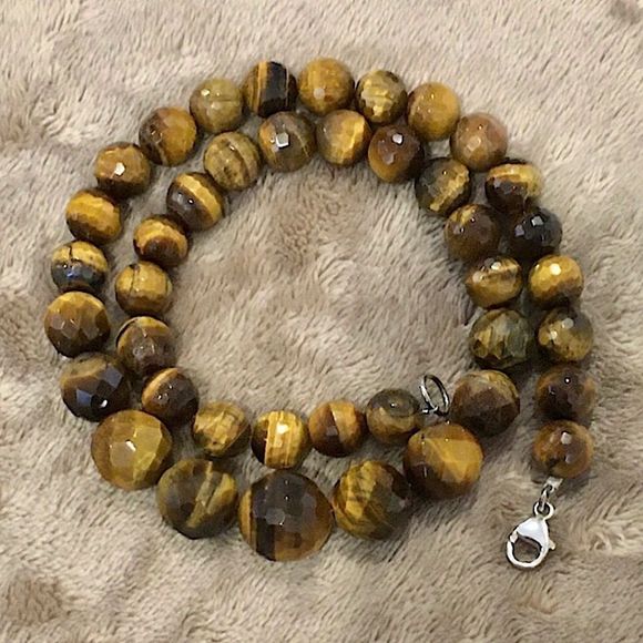 VINTAGE Sterling Silver Faceted Tigers Eye Necklace - Picture 1 of 11